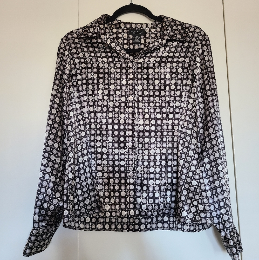 Rafaella Petites Silk Print Button Down Long Sleeve Shirt